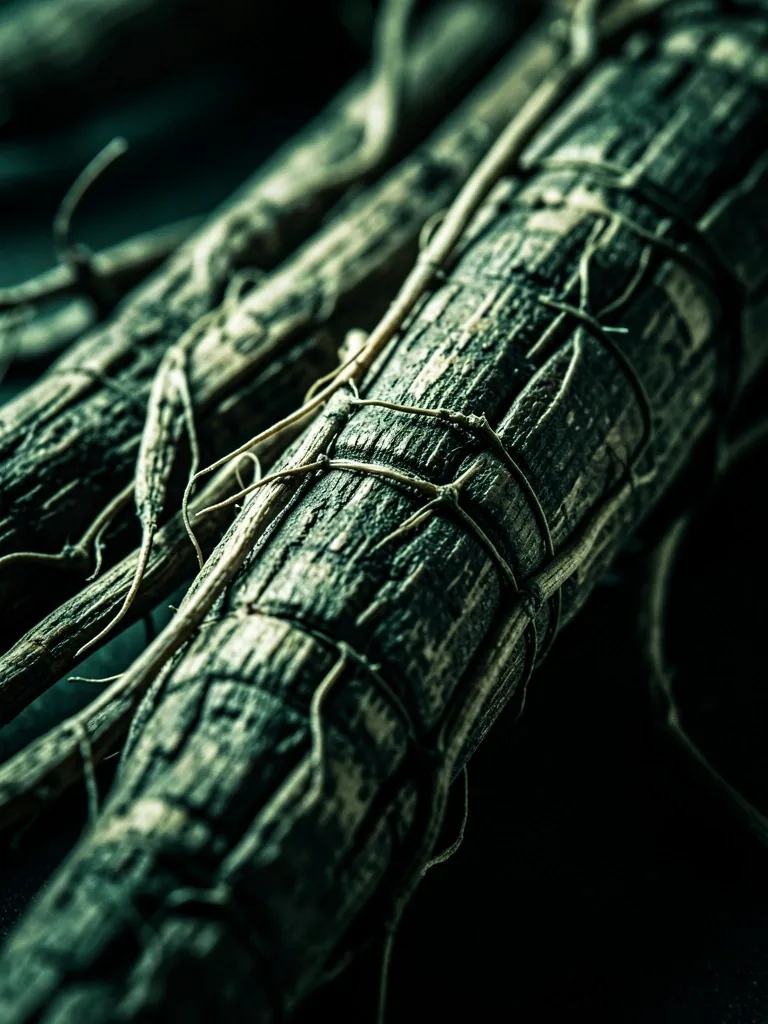 Macro detail of ginseng root texture